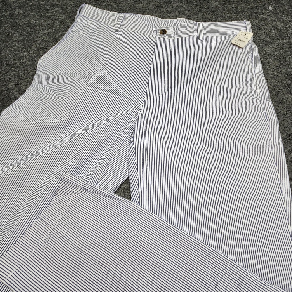 Brooks Brothers Blue White Striped Seersucker Flat Front Dress Pants 35x30 NWT